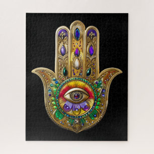 Geschilderde Gouden Hamsa Amethist Robijn Derde Oo Legpuzzel