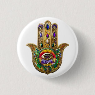 Geschilderde Gouden Hamsa Amethist Robijn Derde Oo Ronde Button 3,2 Cm