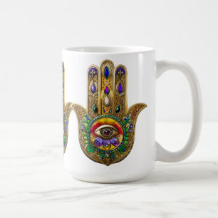Geschilderde Gouden Hamsa Amethyst Robijn Derde Oo Koffiemok