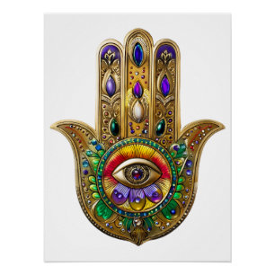 Geschilderde Gouden Hamsa Amethyst Robijn Derde Oo Perfect Poster