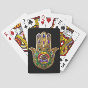 Geschilderde Gouden Hamsa Amethyst Robijn Derde Oo Pokerkaarten