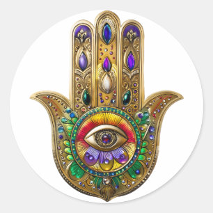 Geschilderde Gouden Hamsa Amethyst Robijn Derde Oo Ronde Sticker