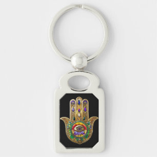 Geschilderde Gouden Hamsa Amethyst Robijn Derde Oo Sleutelhanger