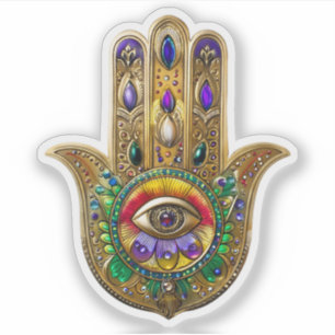 Geschilderde Gouden Hamsa Amethyst Robijn Derde Oo Sticker