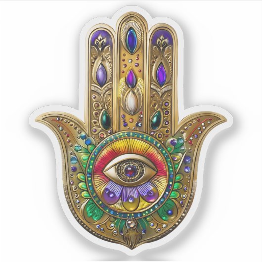 Geschilderde Gouden Hamsa Amethyst Robijn Derde Oo Sticker (Voorkant)