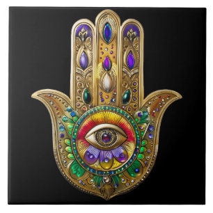 Geschilderde Gouden Hamsa Amethyst Robijn Derde Oo Tegeltje