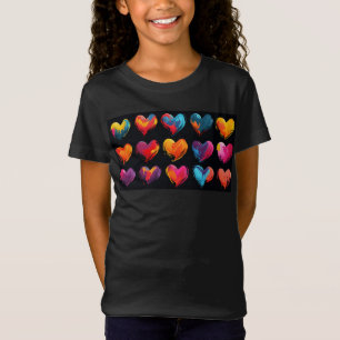 Geschilderde harten op een zwarte achtergrond t-shirt
