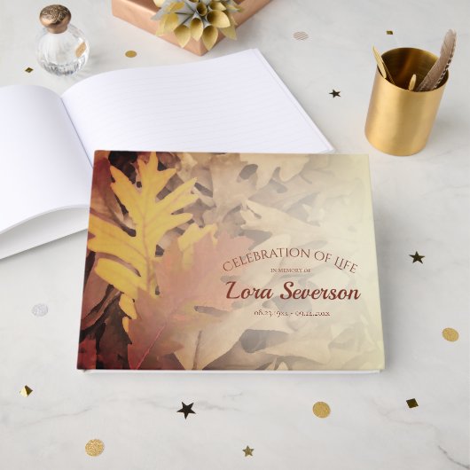 Geschilderde herfstbladeren Viering van het levens Gastenboek (Voorkant open)