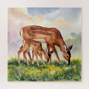 Geschilderde hertenmoeder en baby legpuzzel