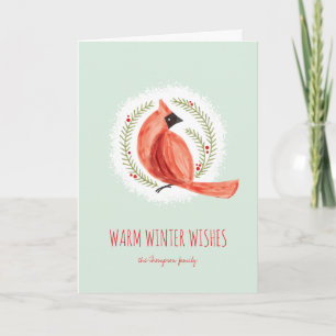 Geschilderde kardinaal krans gevouwen wintervakant feestdagen kaart