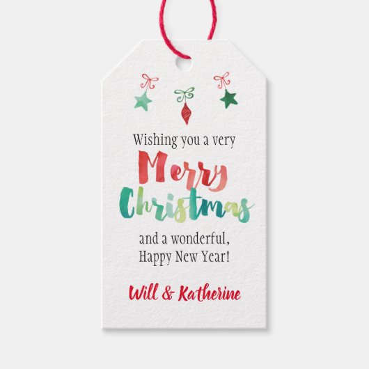 Geschilderde kerstversieringen cadeaulabel (Voorkant)