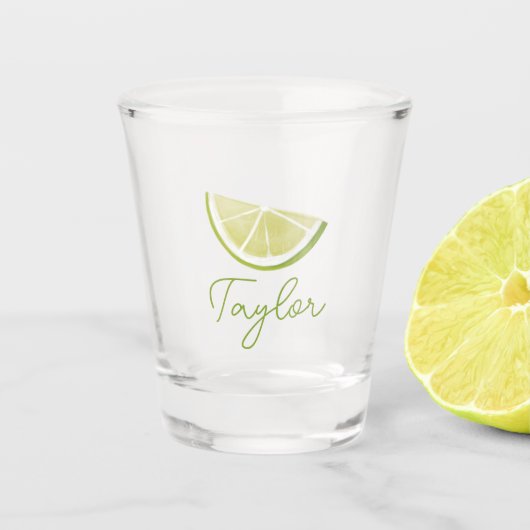 Geschilderde Lime | Naam Script Shotglas Shot Glas (Voorkant)