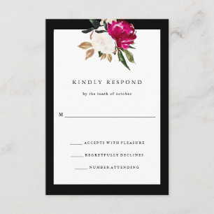 Geschilderde Magnolia   Bruiloft RSVP Zwart-wit