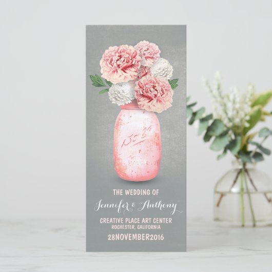 Geschilderde mason jar bruiloft programma's (Staand voorkant)