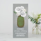 Geschilderde metselaar pot witte bloemen bruiloft programma (Staand voorkant)