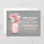 Geschilderde metselaarpot en roze bloemen bewaren aankondigingskaart (Voorkant / Achterkant)