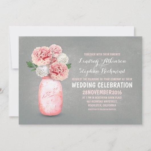 Geschilderde metselaarpot rustieke bruiloft uitnod kaart (Voorkant)