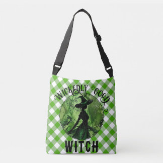 Geschilderde ondeugend goede heks groen geruit crossbody tas