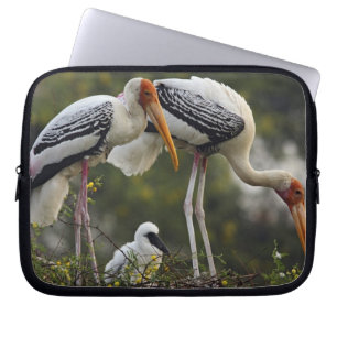 Geschilderde ooievaars & jong exemplaar in nest,Ke Laptop Sleeve