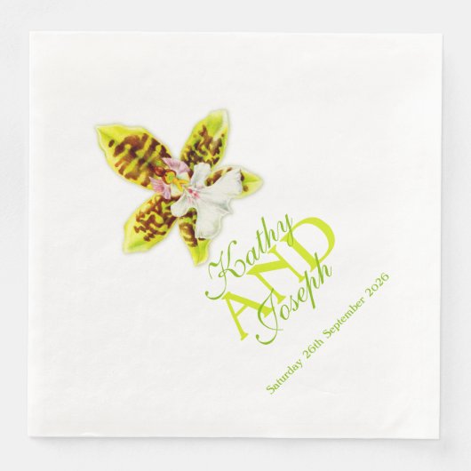 Geschilderde orchidee bloembruiloft genaamd papier servet (Voorkant)