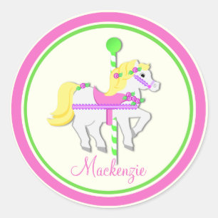 Geschilderde Pony Roze en Groene Carrousel Ronde Sticker