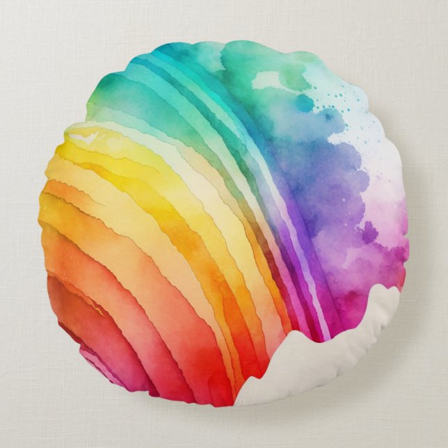Geschilderde regenboog Waterverf penseelstreken Ab Rond Kussen (Voorkant)