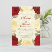 Geschilderde rode rozen bruiloft uitnodiging (Staand voorkant)