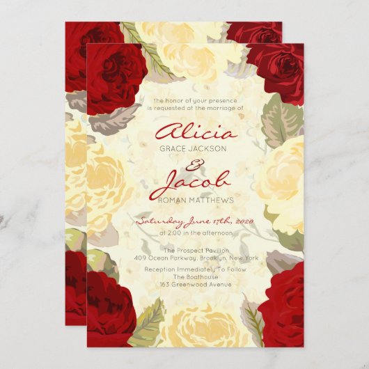 Geschilderde rode rozen bruiloft uitnodiging (Voorkant / Achterkant)