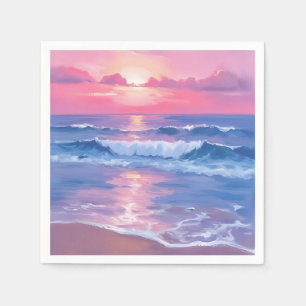 Geschilderde Roze Oceaan   Kust Waterverf Pastel Servet