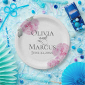 Geschilderde roze pioenen op rijst papier textuur papieren bordje (Feest)