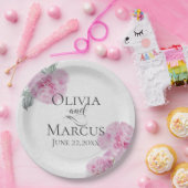 Geschilderde roze pioenen op rijst papier textuur papieren bordje (Feest)