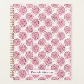 Geschilderde roze rozen en gouden glitter planner