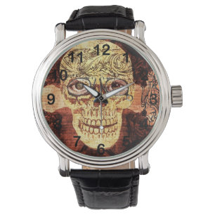 geschilderde schedel - steampunk horloge