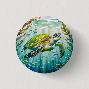 Geschilderde Schildpad Ronde Button 3,2 Cm