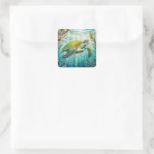 Geschilderde Schildpad Vierkante Sticker (Tas)