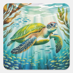 Geschilderde Schildpad Vierkante Sticker