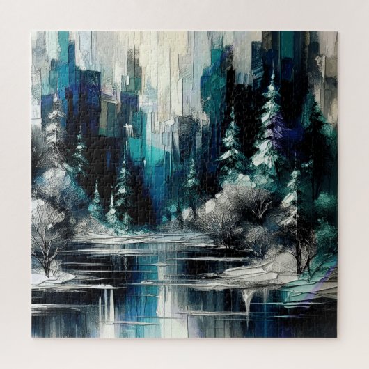 Geschilderde Stad Winter Scene 1006 Legpuzzel (Verticaal)