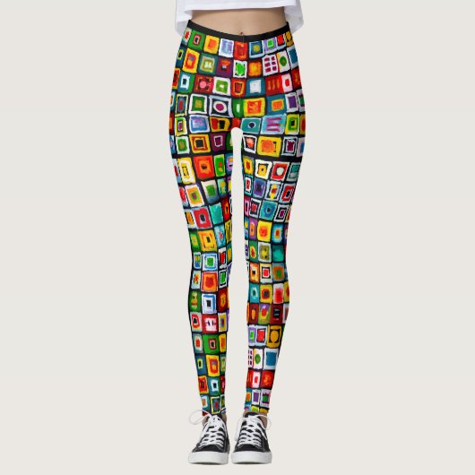 Geschilderde vierkantjes Boho Mosaic Leggings (Voorkant)