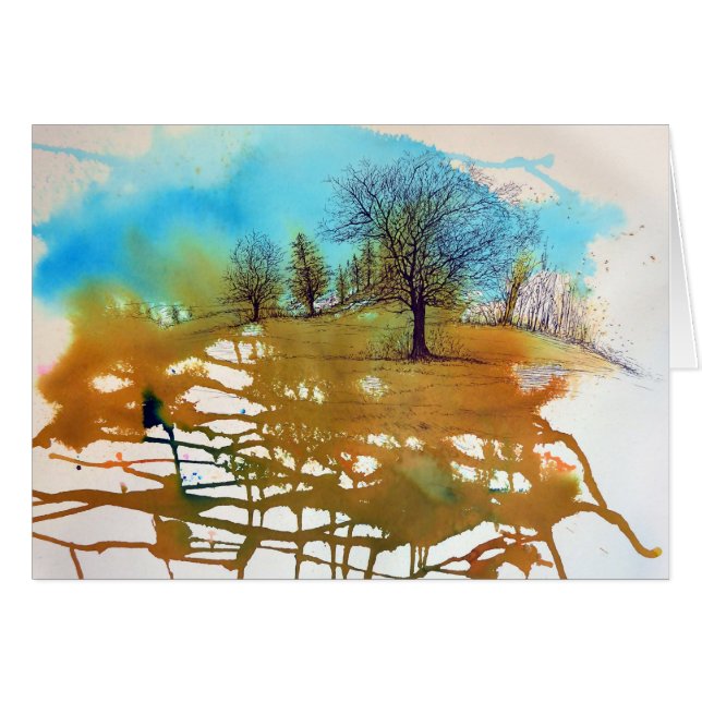 Geschilderde Waterverf achtergrond met Inked Trees (Voorkant Horizontaal)