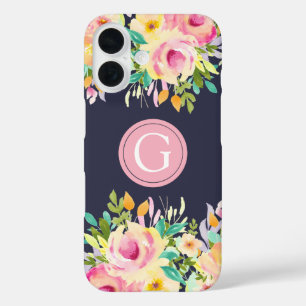 Geschilderde Waterverf Bloemige Monogram Iphone 16 Hoesje