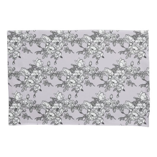 Geschilderde witte rozen op poederroze kussensloop (Voorkant)