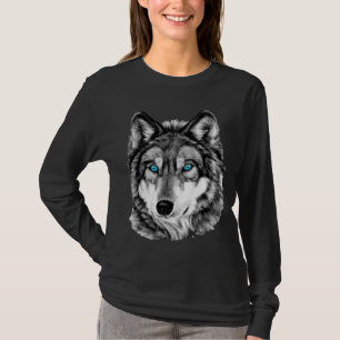 Geschilderde Wolf Grayscale Blue Eyes T-shirt