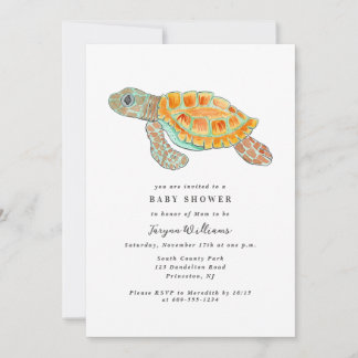 Geschilderde zeeschildpad baby shower kaart