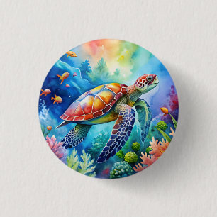Geschilderde zeeschildpad ronde button 3,2 cm