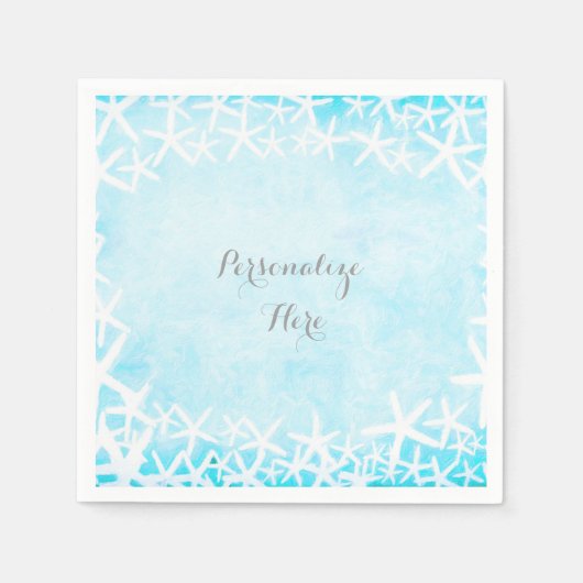 Geschilderde Zeester Aqua Blue Custom Party Servetten (Voorkant)