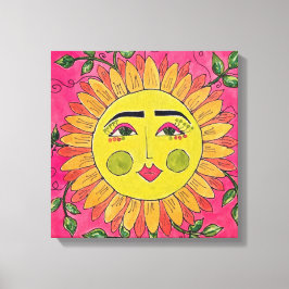 Geschilderde Zonnebloem Bloemenmeisje Canvas Art Afdruk