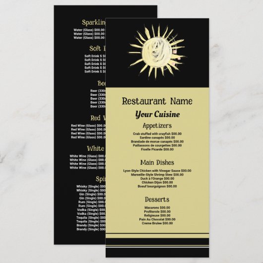 Geschilderde zonsopgang, Restaurant Slimline Menu (Voorkant / Achterkant)