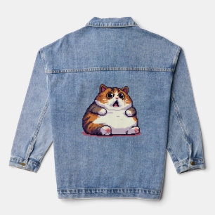 Geschokte oranje dikke kat meme pixel art denim jacket