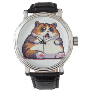 Geschokte oranje dikke kat meme pixel art horloge