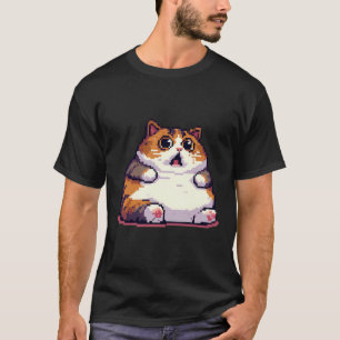 Geschokte oranje dikke kat meme pixel art t-shirt